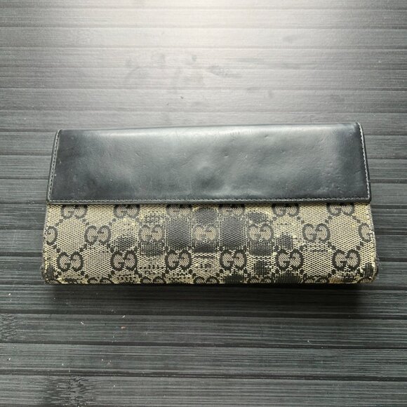 Gucci Wallet Canvas Leather Navy Round Zip Long Wallet Authentic|Used - Picture 2 of 4